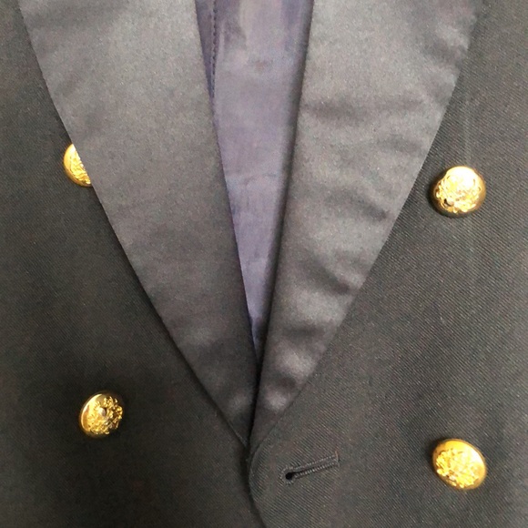 Navy blue blazer with gold colored buttons. - Picture 3 of 5